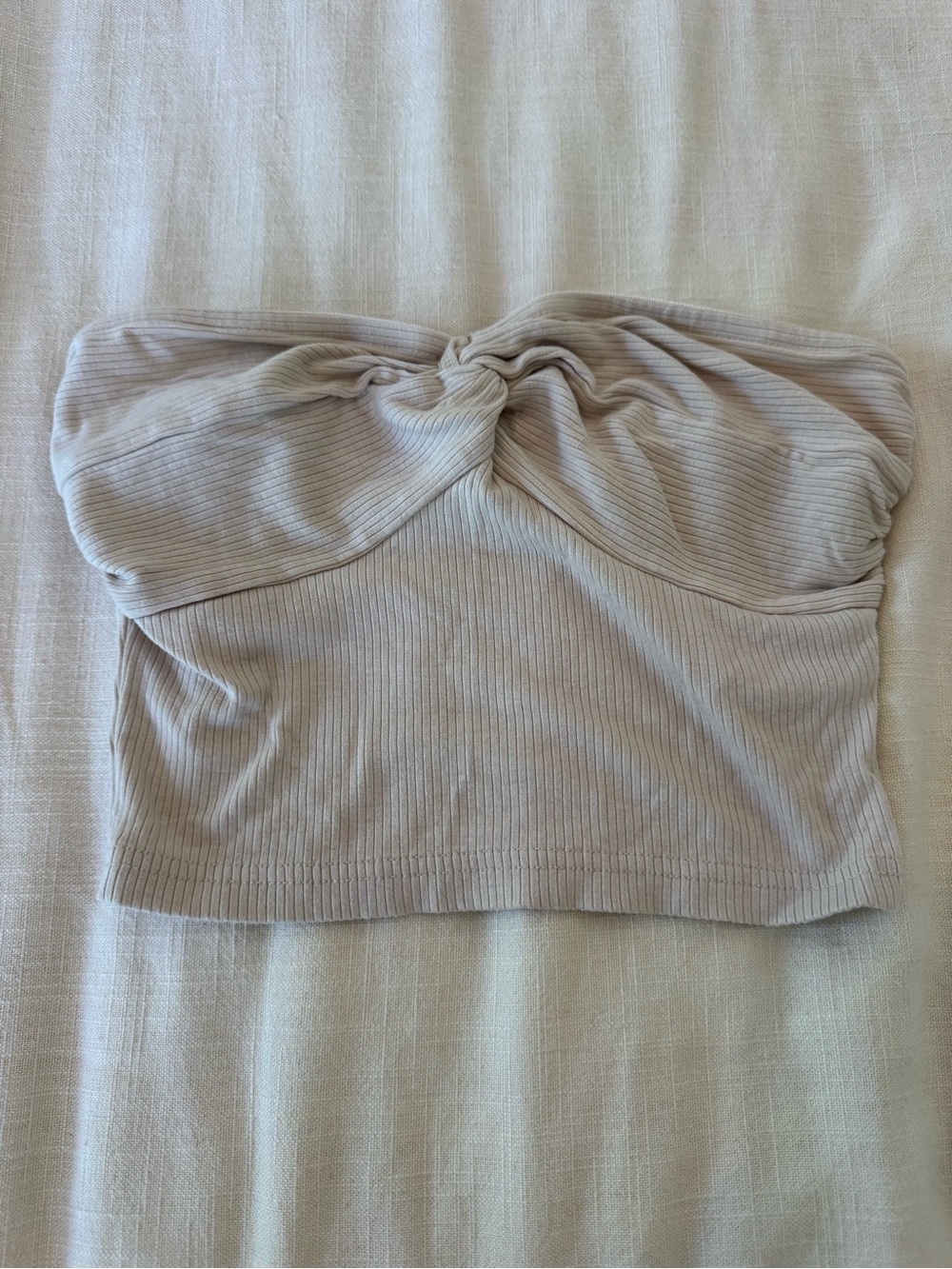 Strapless Twist Ribbed Crop Top - Cream
